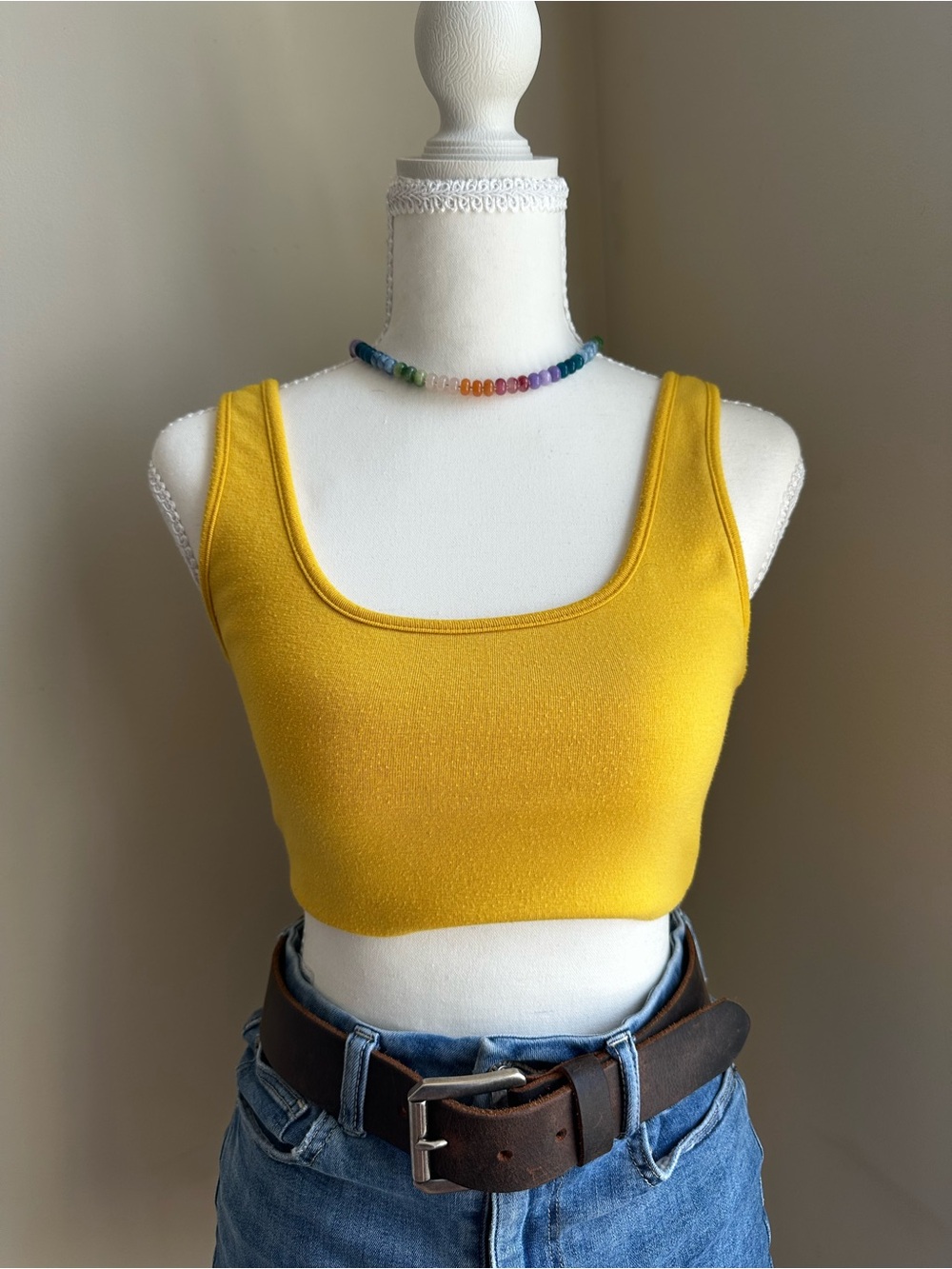 AKIRA Bright Yellow Scoop Neck Crop Tank